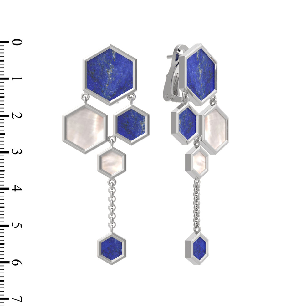 Серьги из белого золота 585 пробы c лазуритом и перламутром