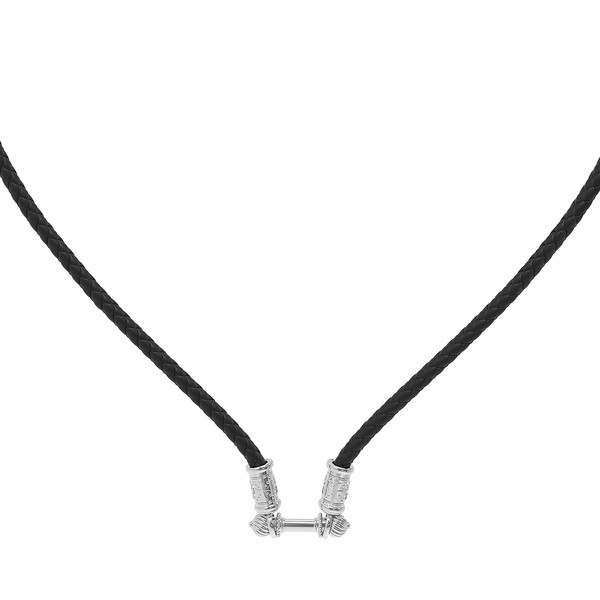 Цепь-шнурок кожа из белого золота 585 пробы c кожаным шнурком