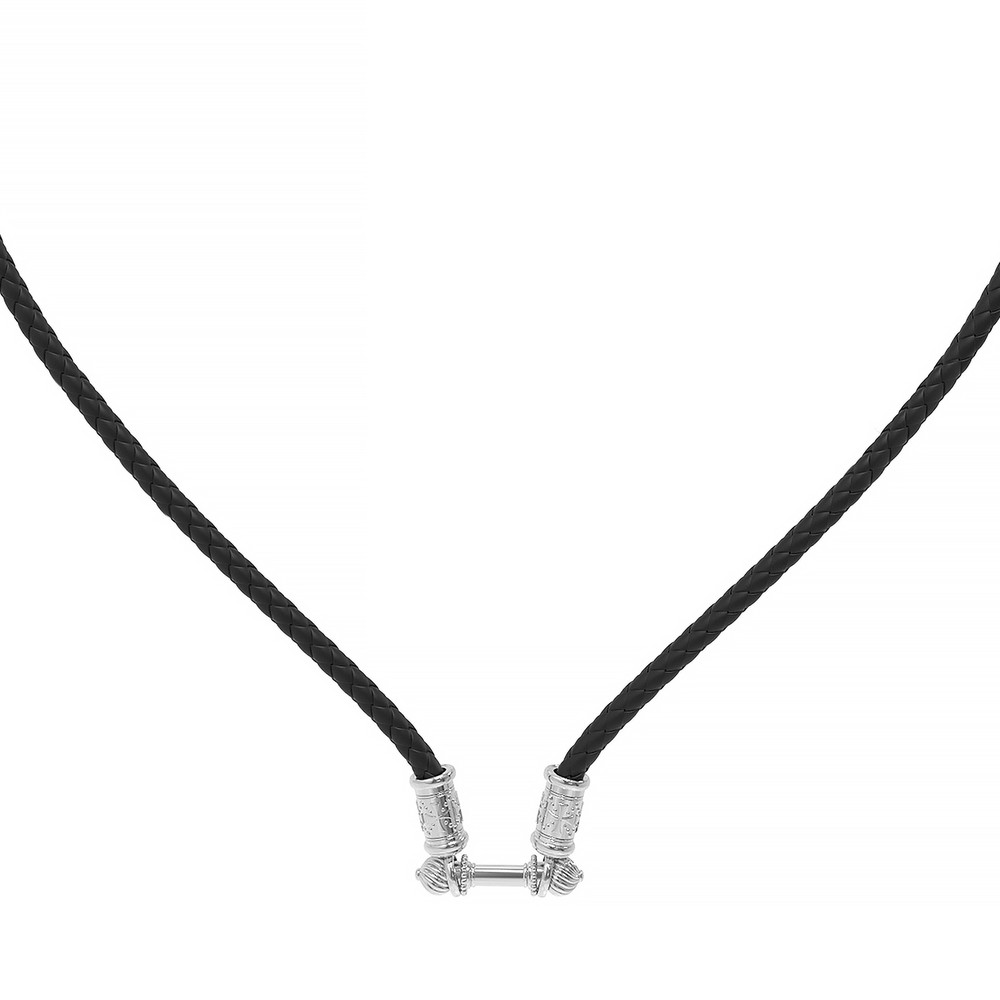 Цепь-шнурок кожа из белого золота 585 пробы c кожаным шнурком