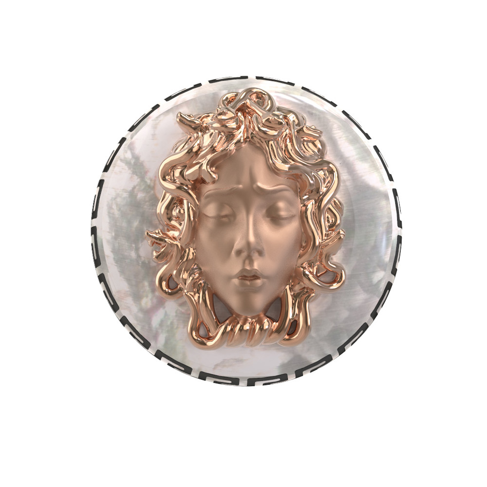 Кольцо из красного золота 585 пробы c эмалью и перламутром