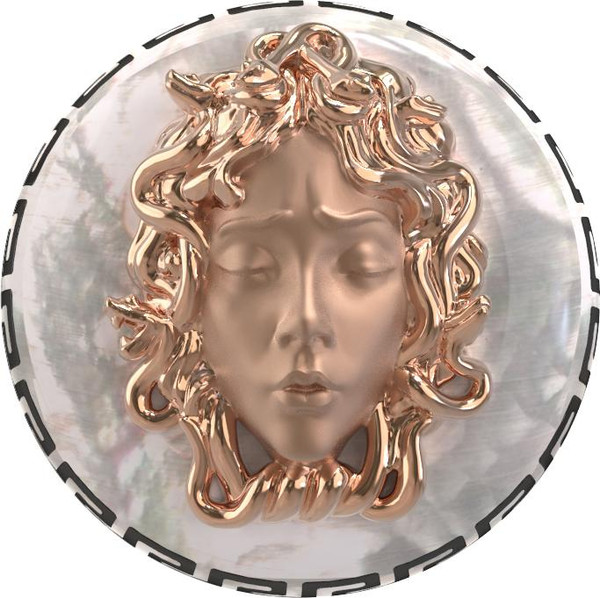 Кольцо из красного золота 585 пробы c эмалью и перламутром