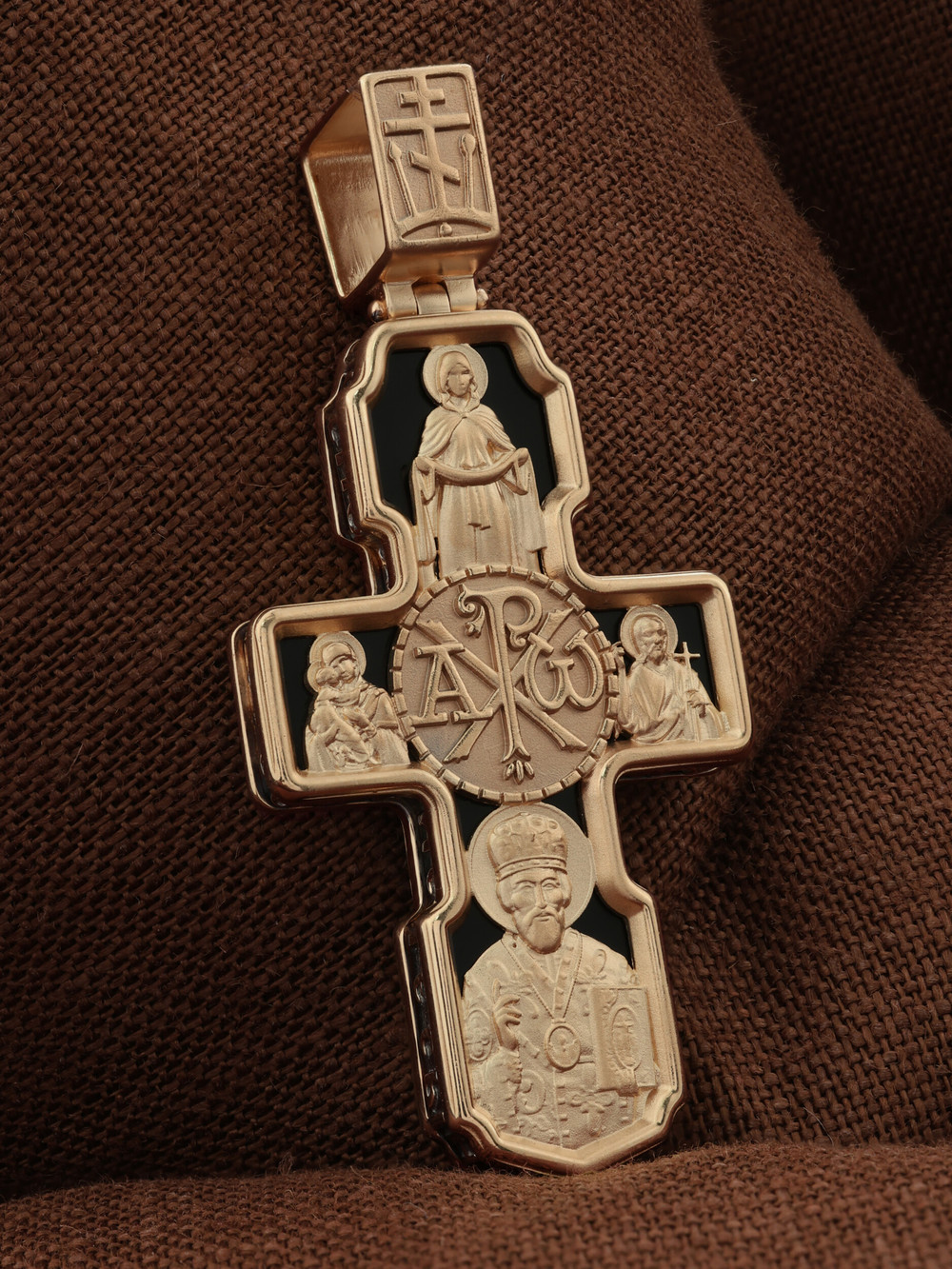 Крест из красного золота 585 пробы c ониксом