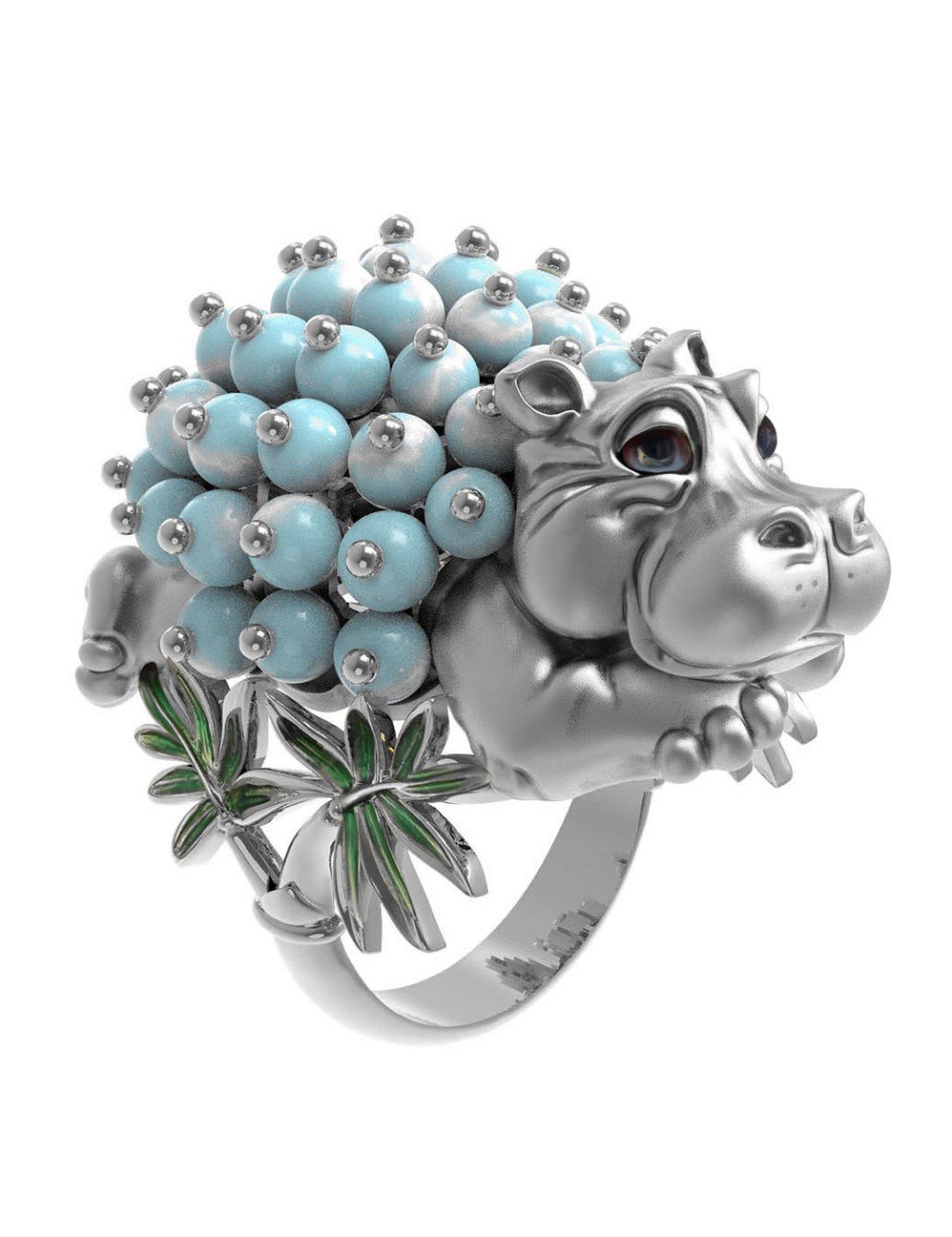 Кольцо из белого золота c эмалью и бирюзой