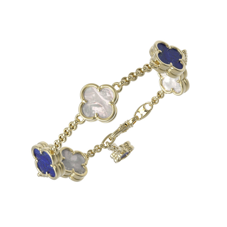 Браслет из лимонного золота 585 пробы c лазуритом и перламутром