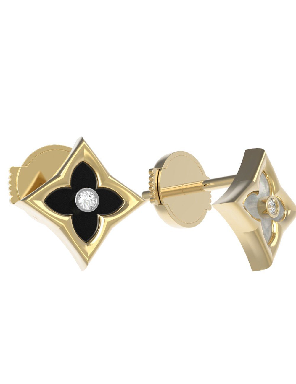 Серьги из лимонного золота c бриллиантами, ониксом и перламутром