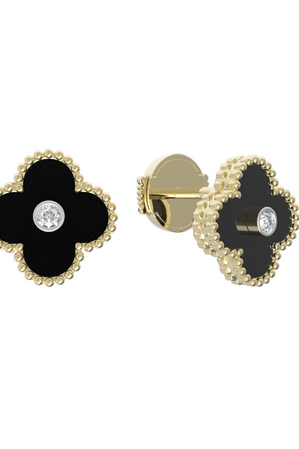 Серьги из лимонного золота c бриллиантами и ониксом