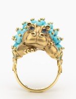 Кольцо из лимонного золота c эмалью и бирюзой