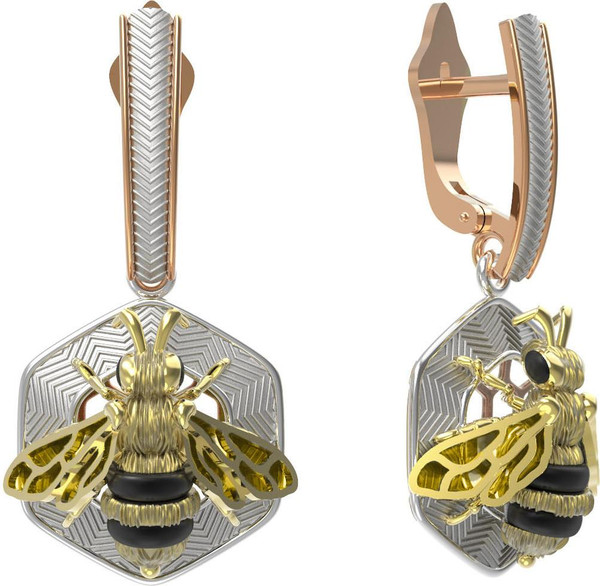 Серьги из красного золота 585 пробы c эмалью, ониксом и эмалью