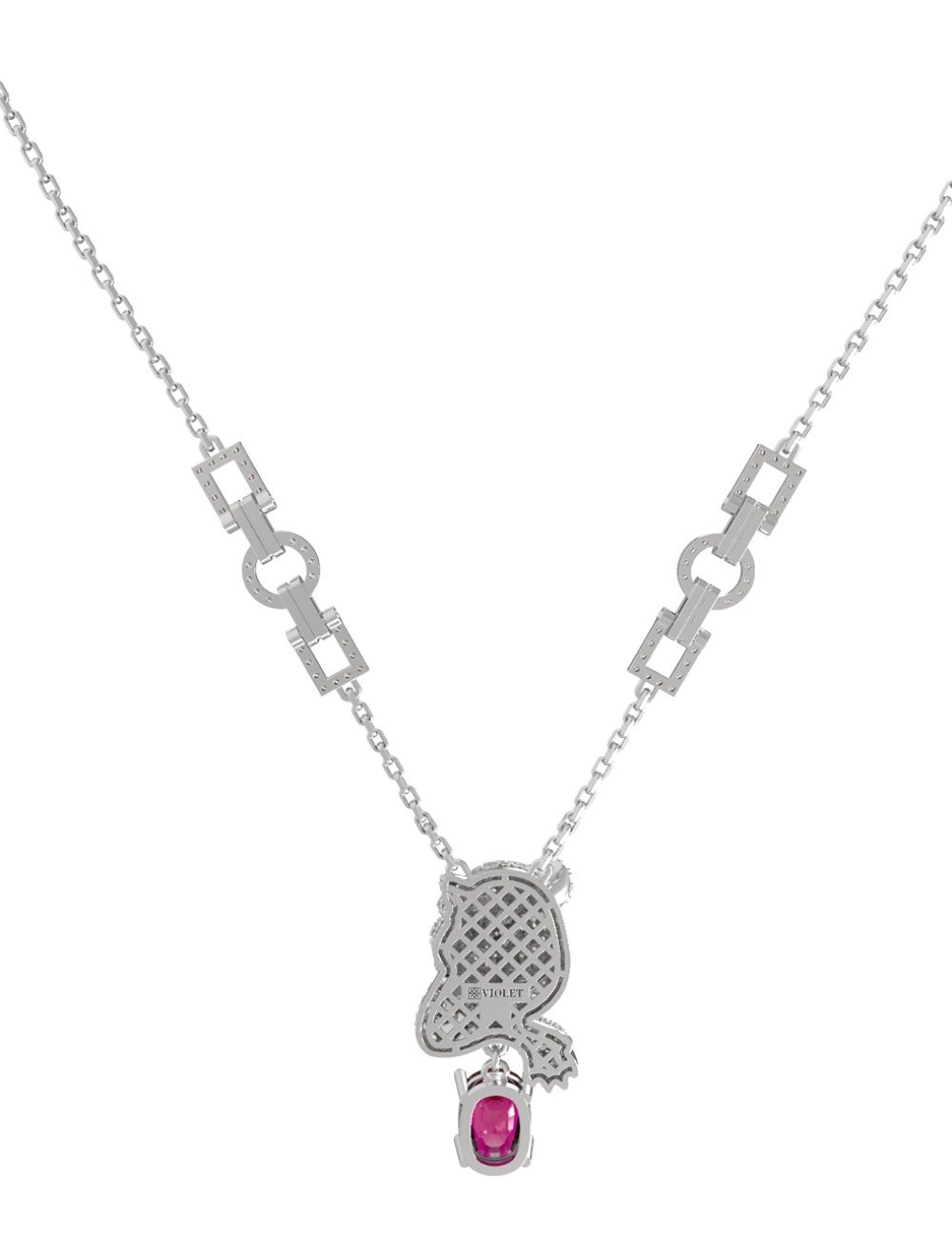 Колье из белого золота c бриллиантами, рубином и изумрудом