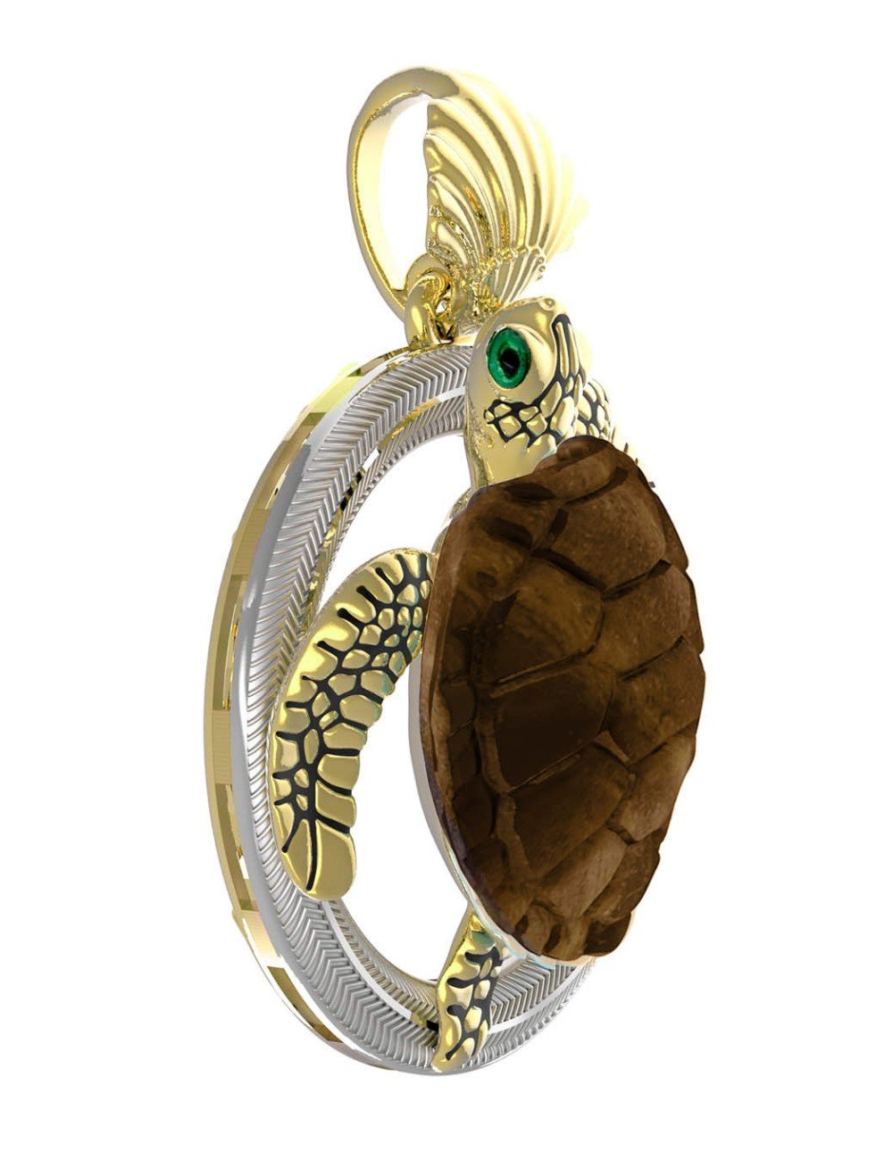 Подвеска из лимонного золота c эмалью и железным деревом