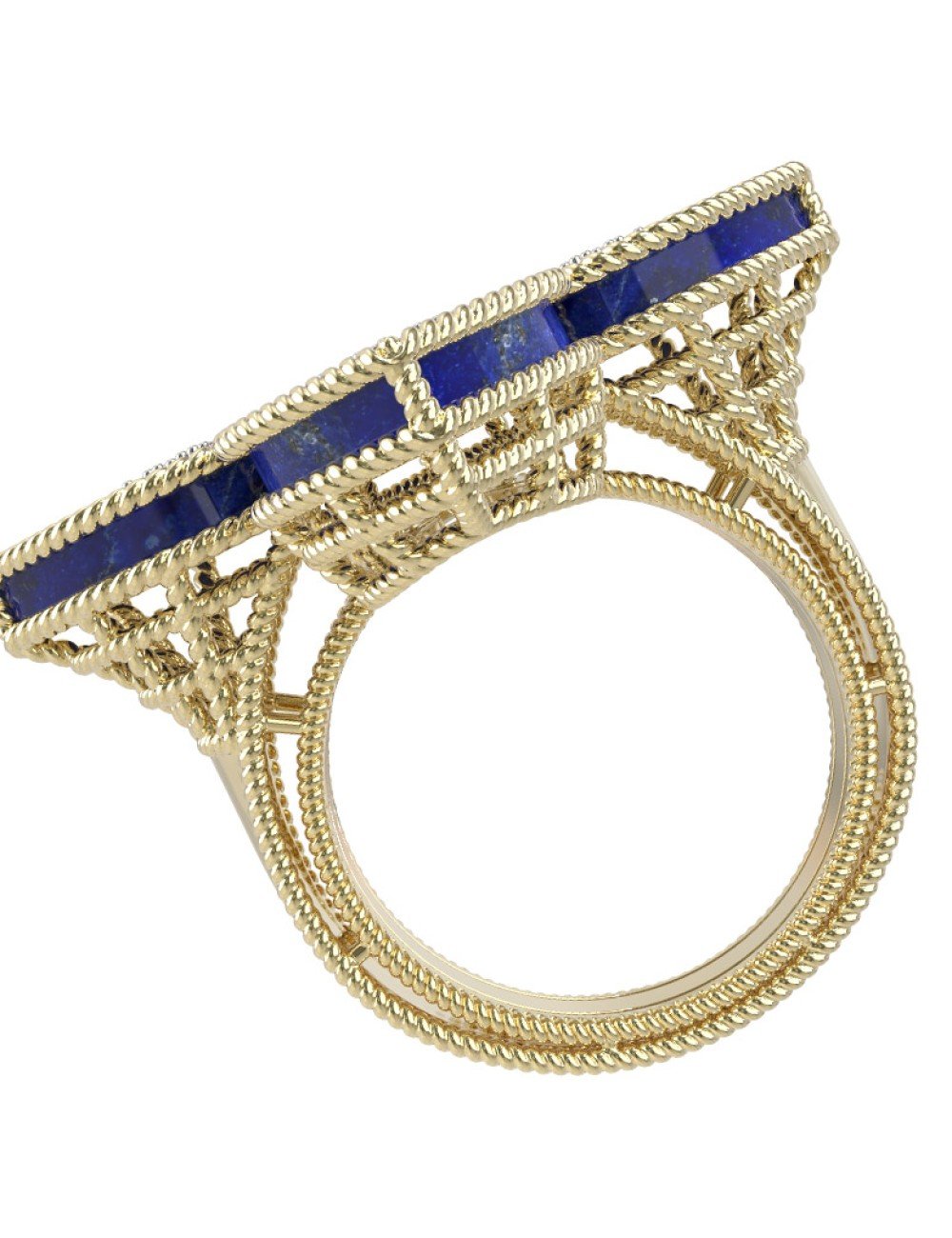 Кольцо из лимонного золота c бриллиантами и лазуритом