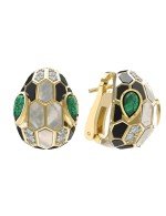 Серьги из лимонного золота c бриллиантами, рубином, ониксом, малахитом и перламутром