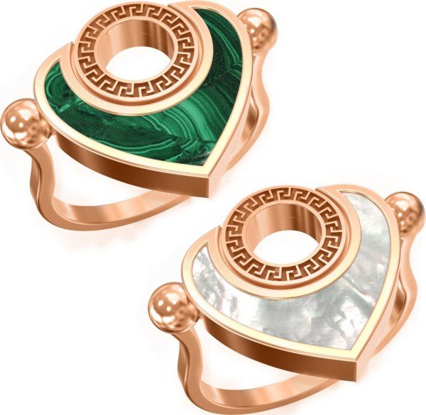 Кольцо из золота c малахитом и перламутром