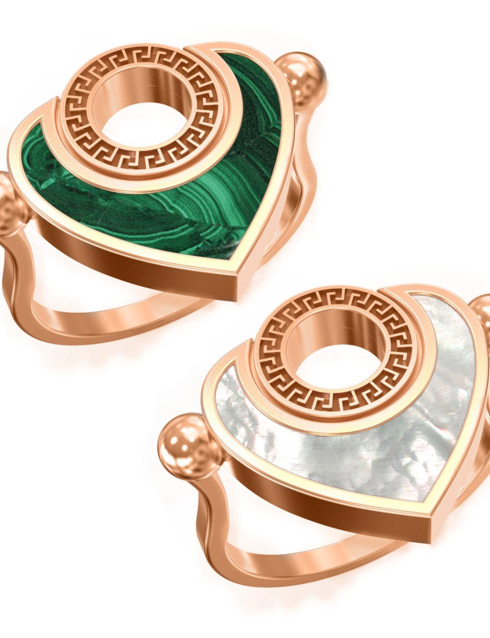 Кольцо из золота c малахитом и перламутром