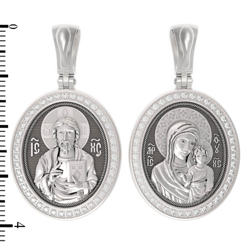 Нательная икона из белого золота 585 пробы c бриллиантами