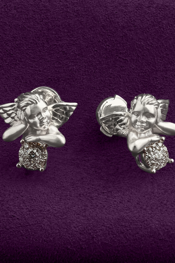 Серьги из белого золота 585 пробы c бриллиантами