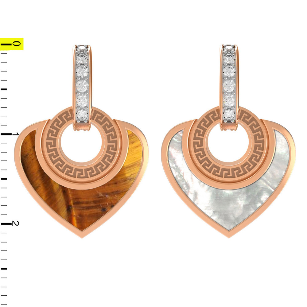 Подвеска из красного золота 585 пробы c фианитом, тигровым глазом и перламутром