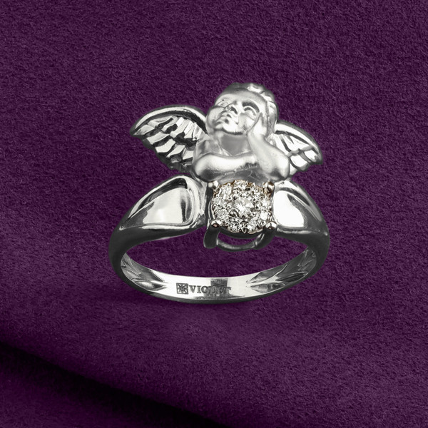 Кольцо из белого золота 585 пробы c бриллиантами