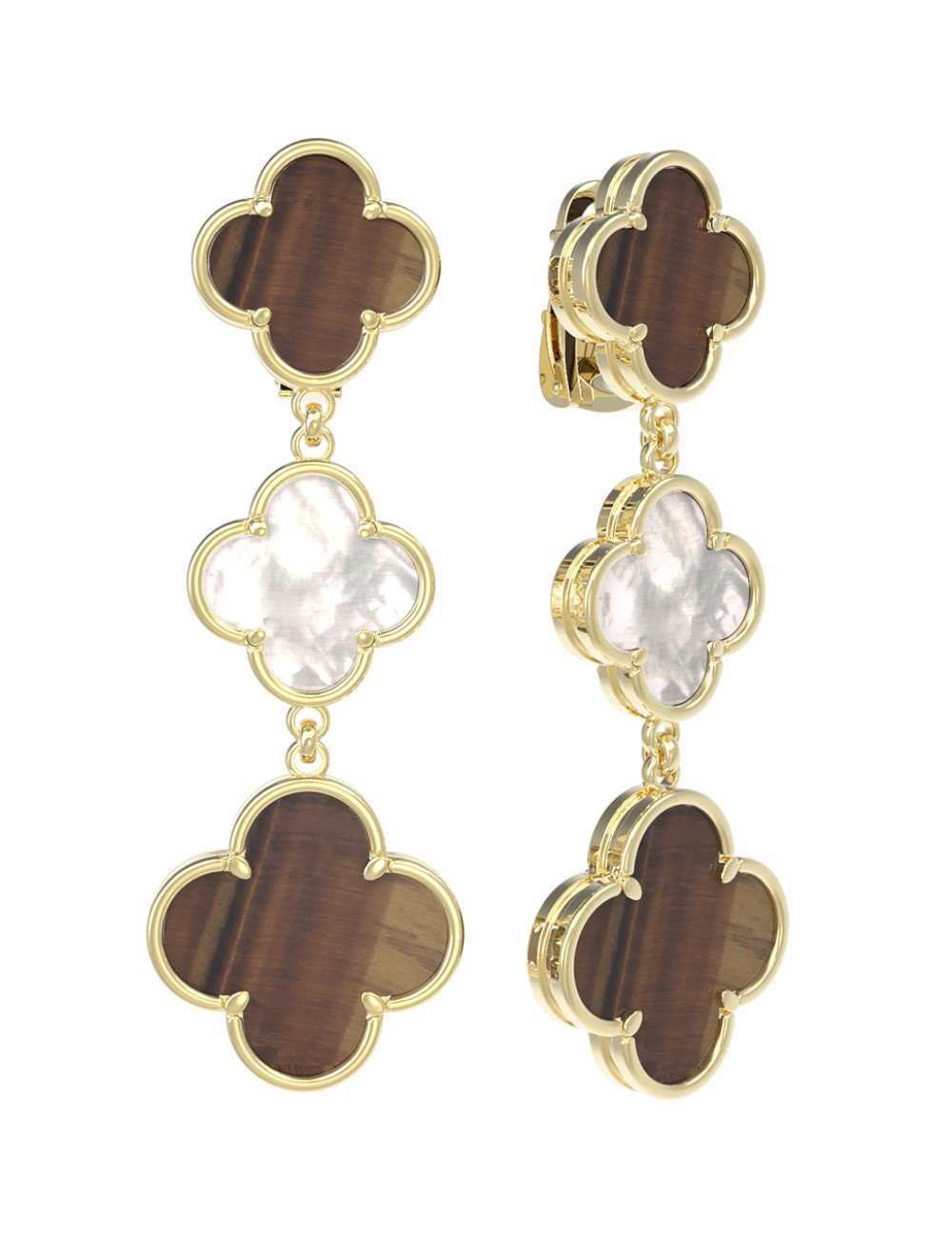 Серьги из лимонного золота c тигровым глазом и перламутром