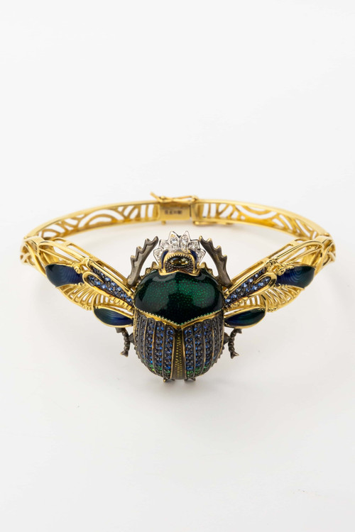 Браслет из лимонного золота 585 пробы c эмалью, фианитом, турмалином и эмалью
