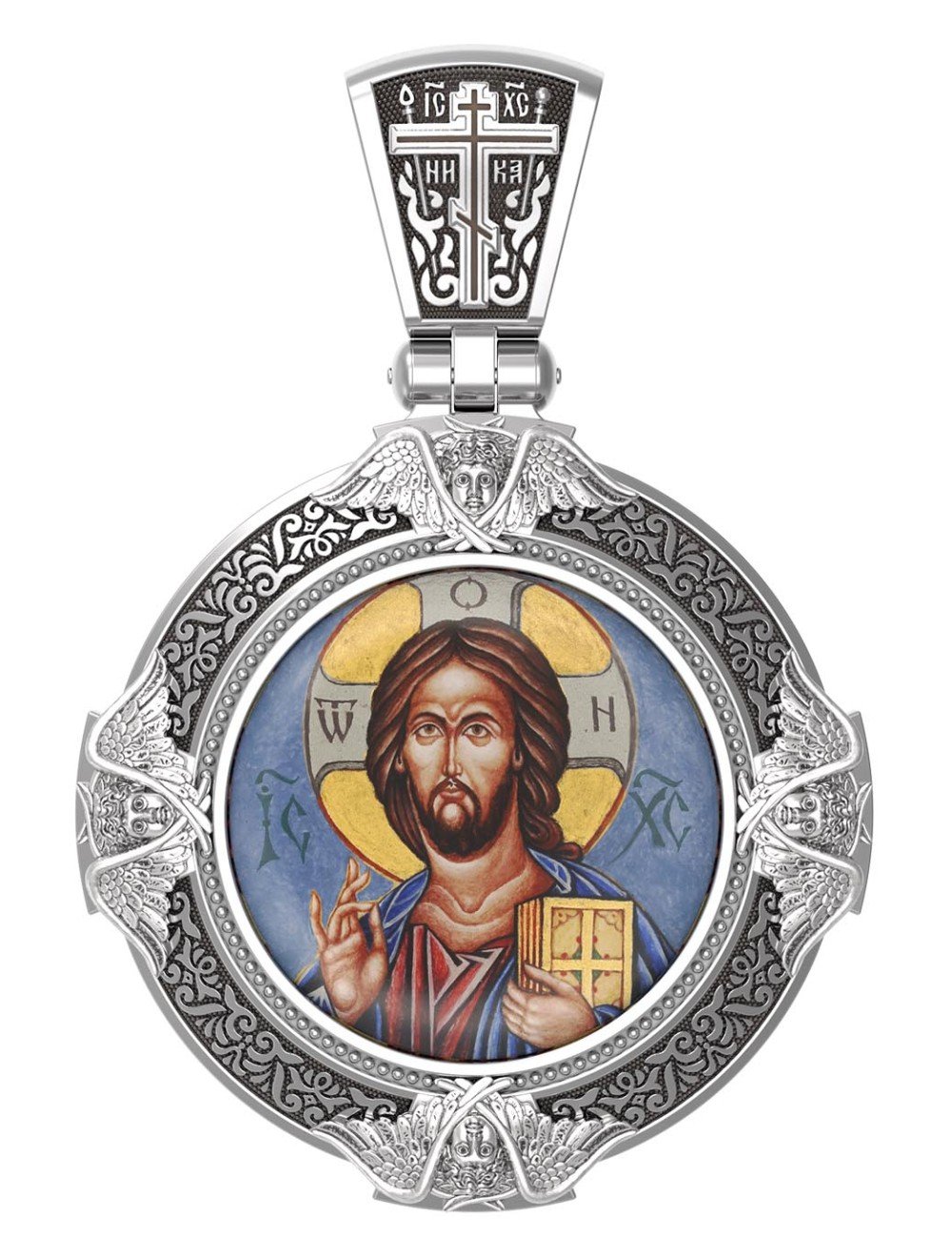 Образок из белого золота c эмалью, иконописью и темперой