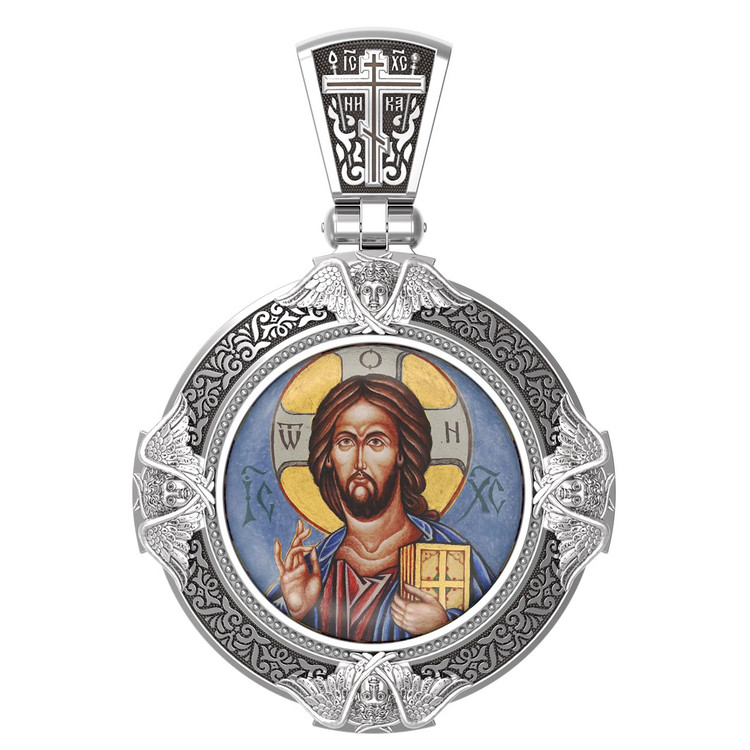 Нательная икона из белого золота 585 пробы c эмалью, иконописью и темперой