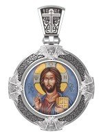 Образок из белого золота c эмалью, иконописью и темперой