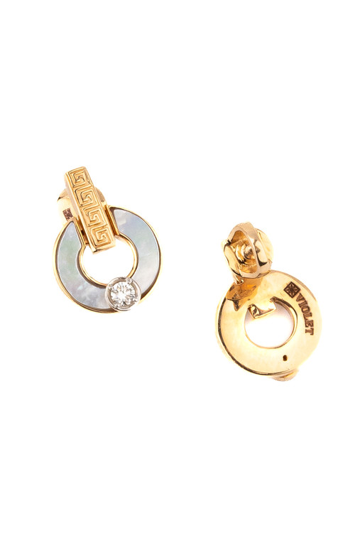 Серьги из красного золота 585 пробы c бриллиантами и перламутром