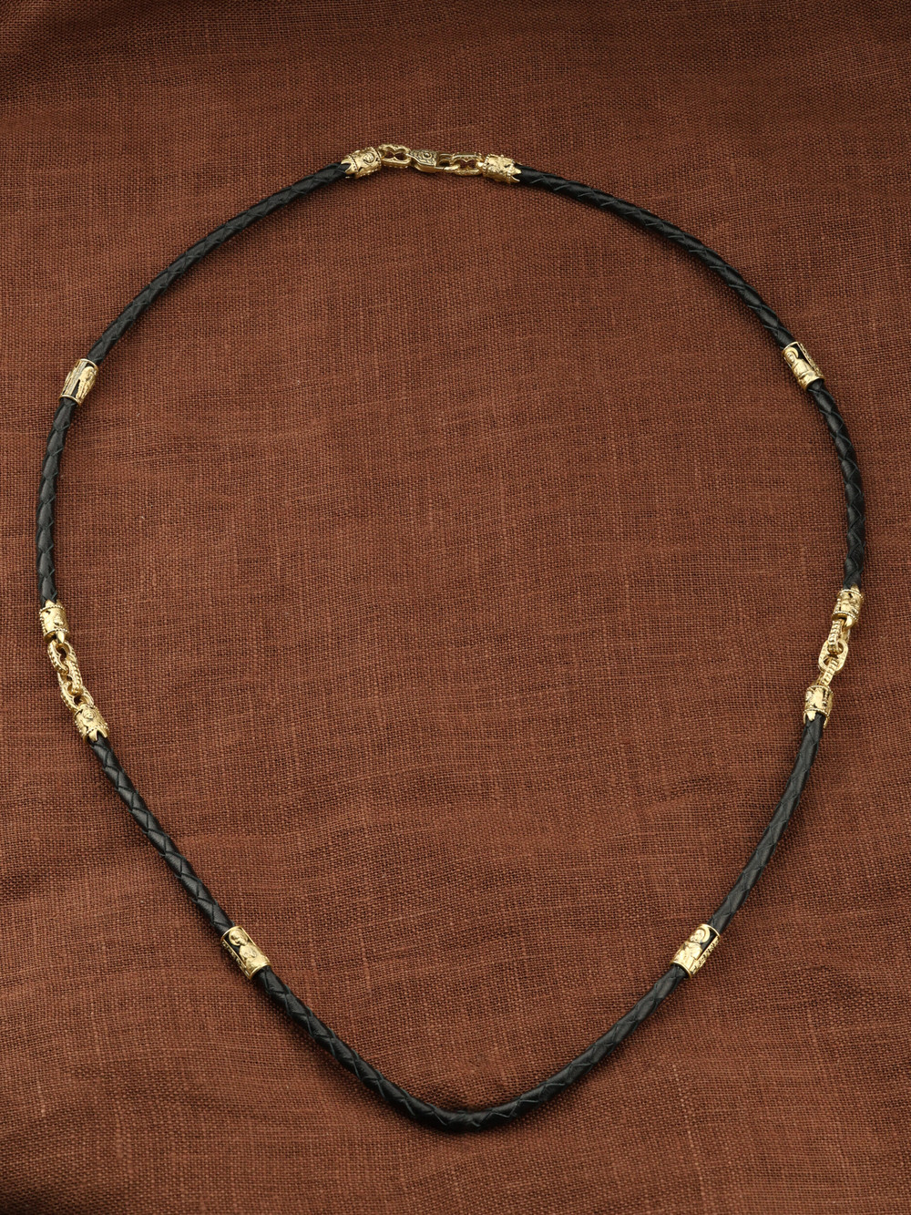 Цепь-шнурок кожа из лимонного золота 585 пробы c кожаным шнурком