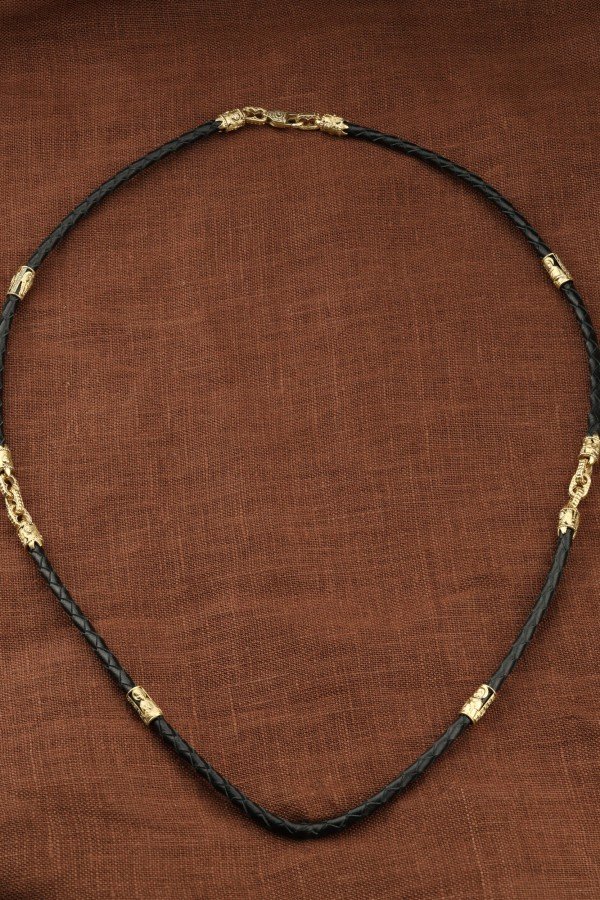 Гайтан из лимонного золота c кожаным шнурком