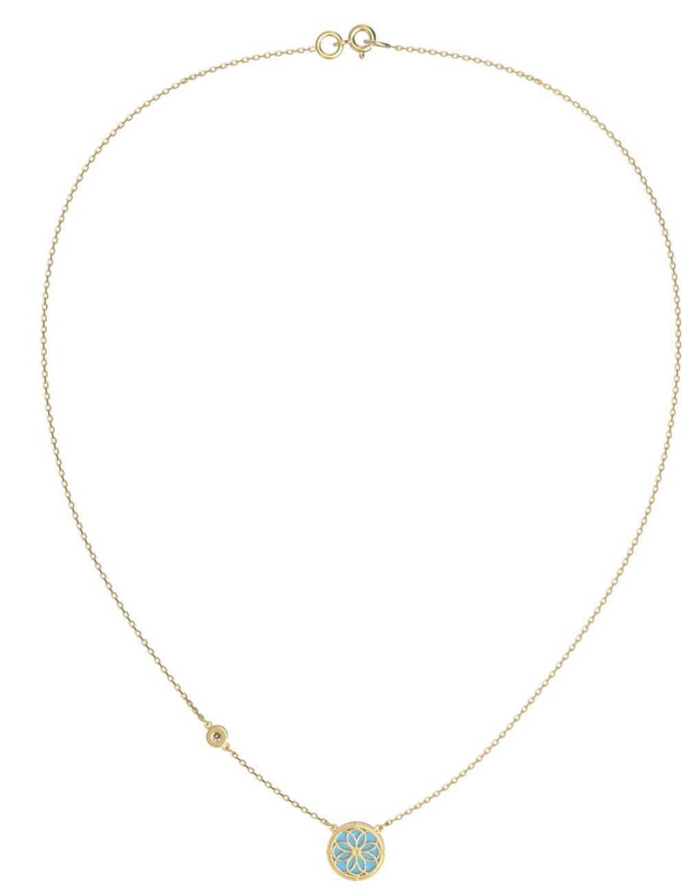 Колье из лимонного золота c бриллиантами и бирюзой