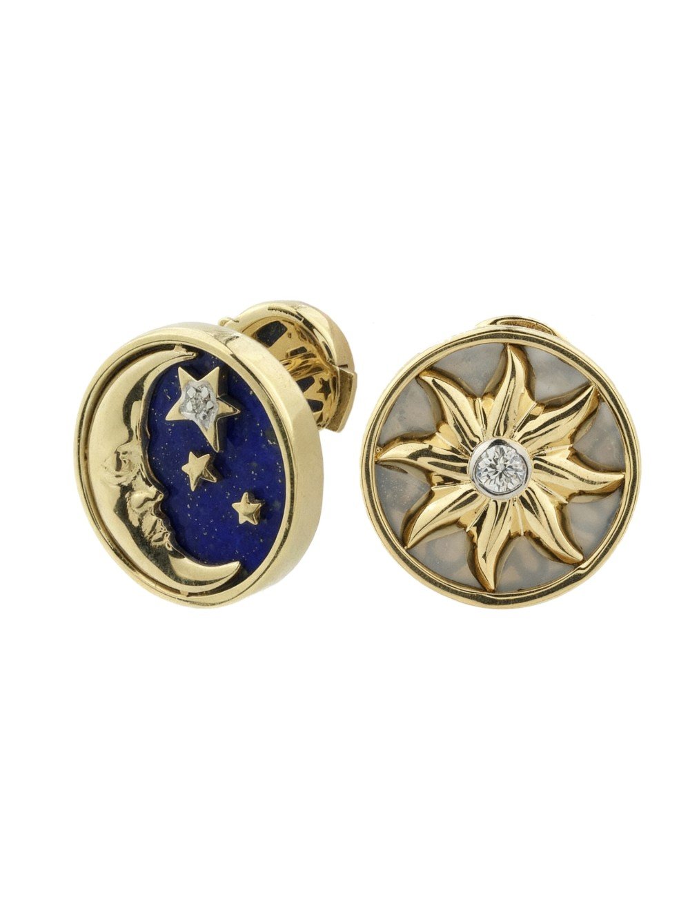 Серьги из лимонного золота c бриллиантами, лазуритом и перламутром