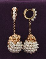 Серьги из золота c эмалью и жемчугом