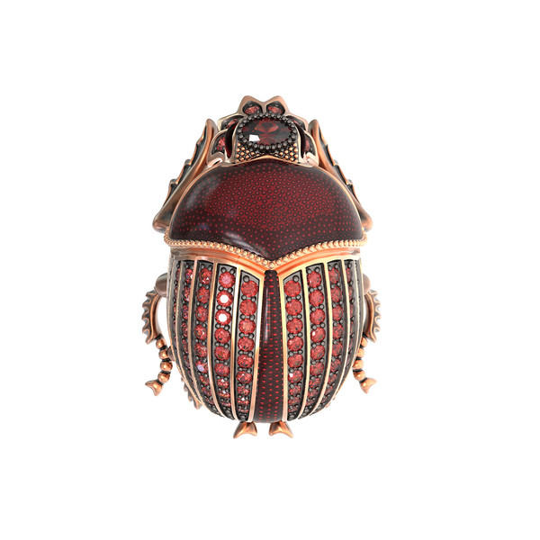 Брошь-подвеска из красного золота 585 пробы c эмалью, фианитом и гранатом