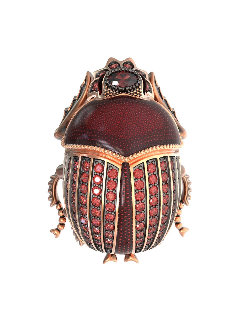 Брошь из золота c эмалью, фианитом и гранатом