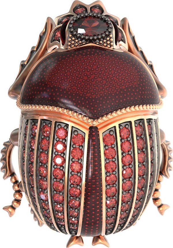 Брошь из золота c эмалью, фианитом и гранатом