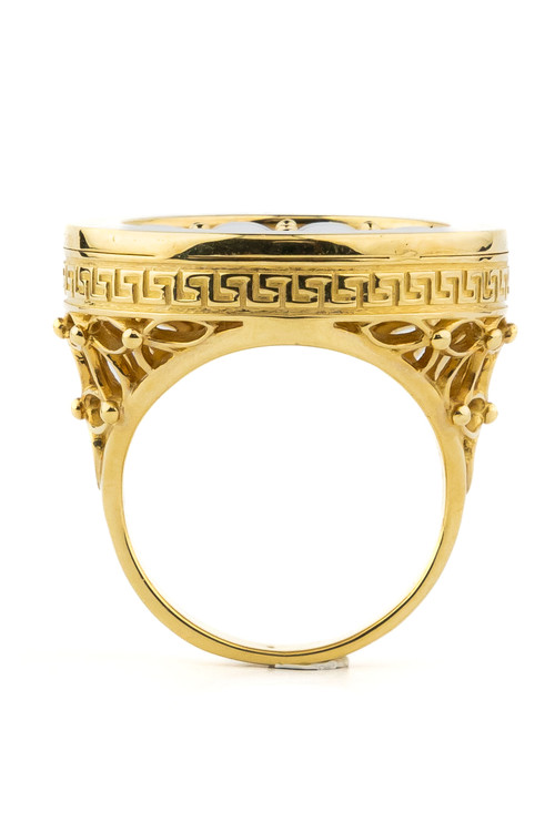 Кольцо из лимонного золота 585 пробы c эмалью и перламутром