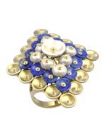 Кольцо из лимонного золота c лазуритом и перламутром