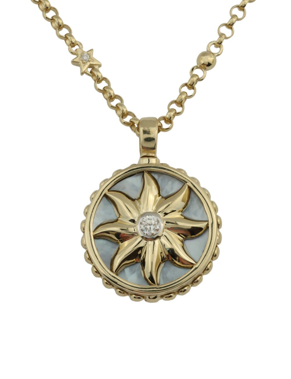 Колье из лимонного золота c бриллиантами, лазуритом и перламутром