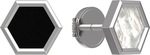 Серьги из белого золота 585 пробы c ониксом и перламутром