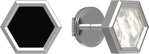 Серьги из белого золота c ониксом и перламутром