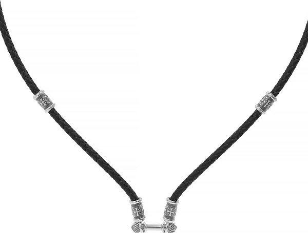 Цепь-шнурок кожа из белого золота 585 пробы c кожаным шнурком