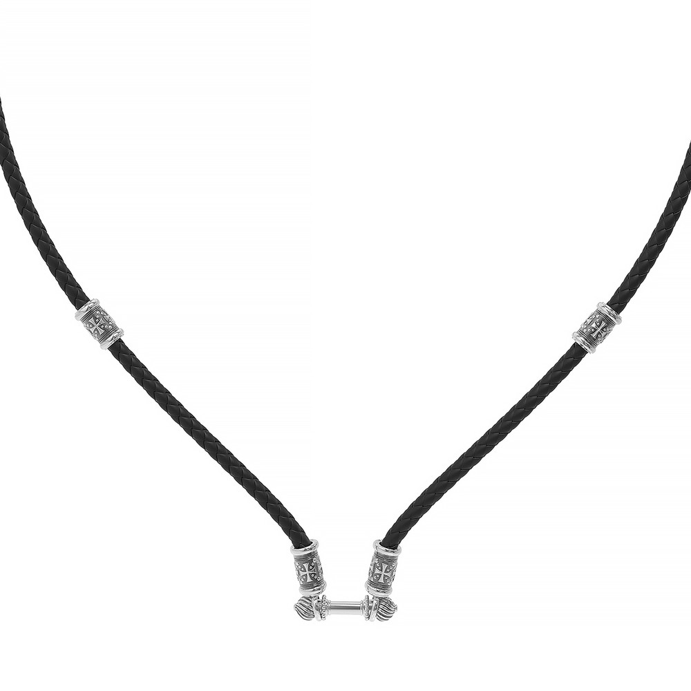 Цепь-шнурок кожа из белого золота 585 пробы c кожаным шнурком