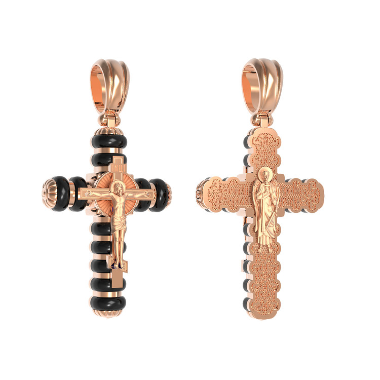 Крест из красного золота 585 пробы c ониксом