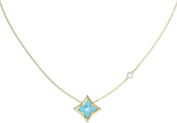 Колье из лимонного золота 585 пробы c бриллиантами и бирюзой