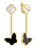 Серьги из лимонного золота c ониксом и перламутром