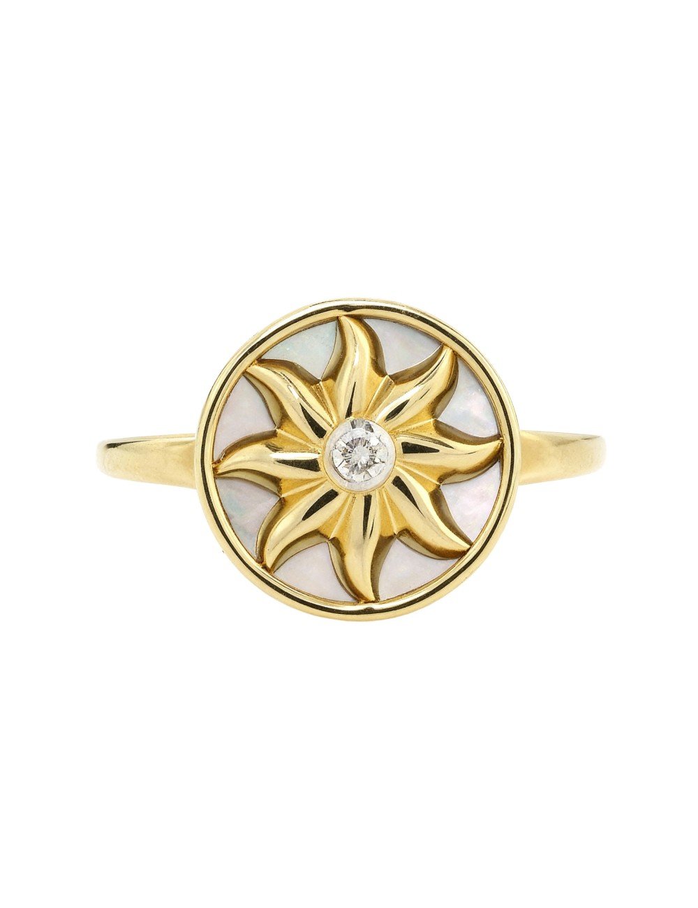 Кольцо из лимонного золота c бриллиантами и перламутром