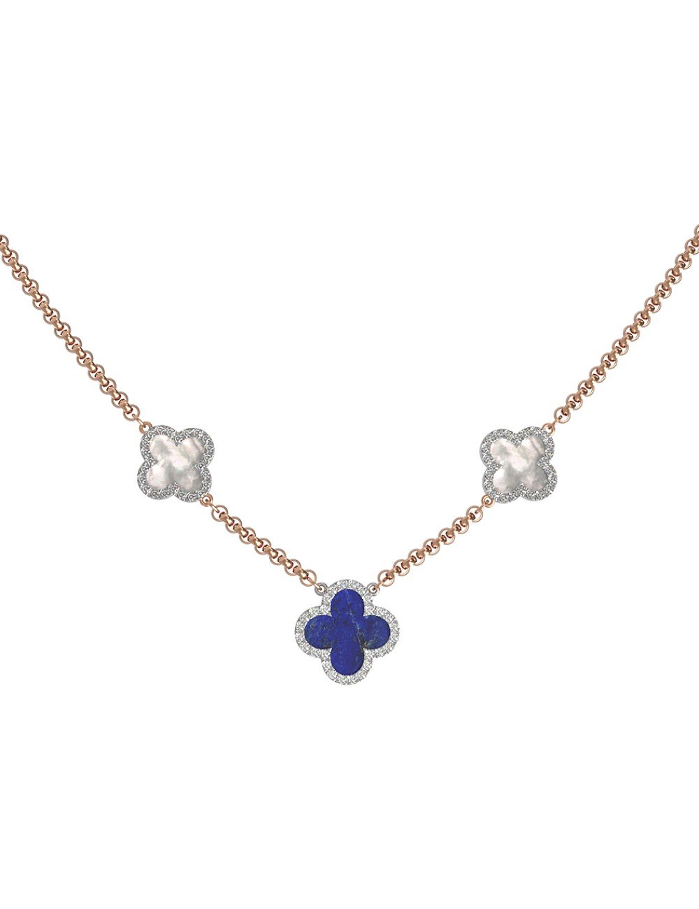 Колье из золота c бриллиантами, лазуритом и перламутром