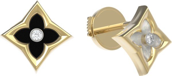 Серьги из лимонного золота c бриллиантами, ониксом и перламутром