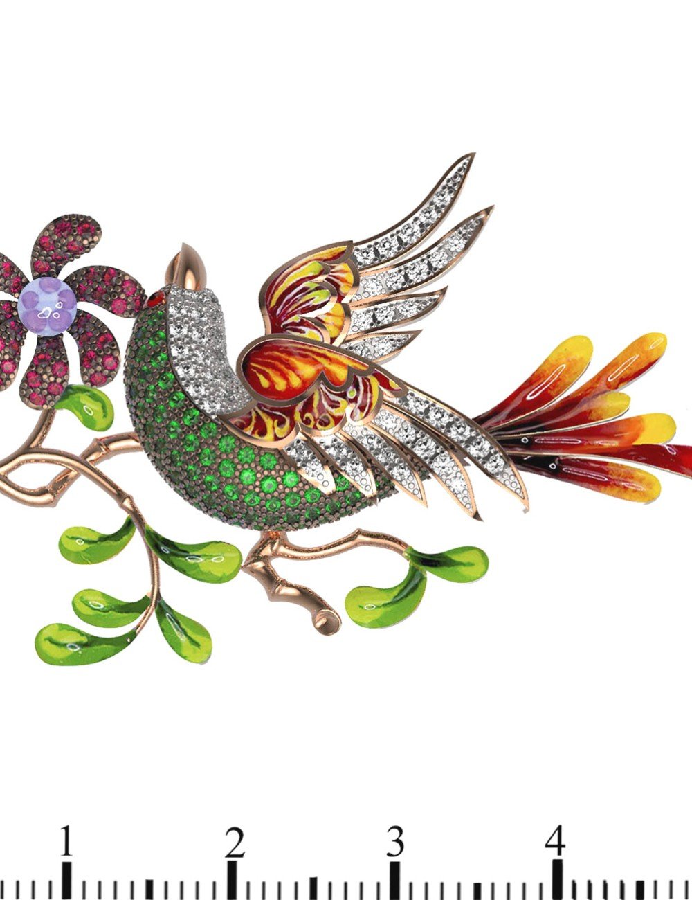 Брошь из лимонного золота c эмалью и фианитом